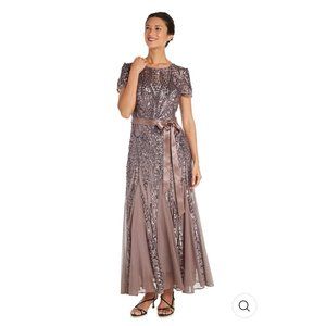 NWT - R & M Richards NY Maxi Dress with Embellishment & Satin Waist Tie Size 10P